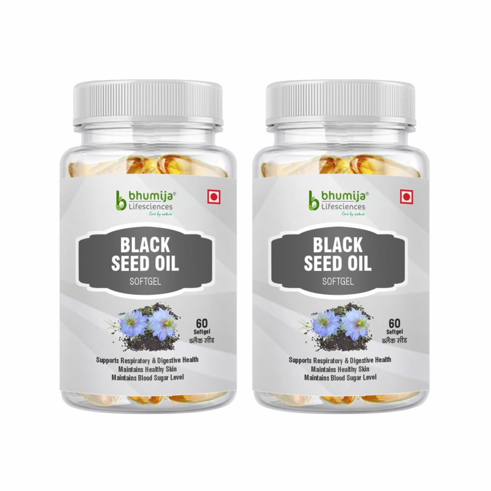 Bhumija Lifesciences Black Seed (Kalaunji) Oil 500Mg Softgel Capsule (60caps, Pack of 2)