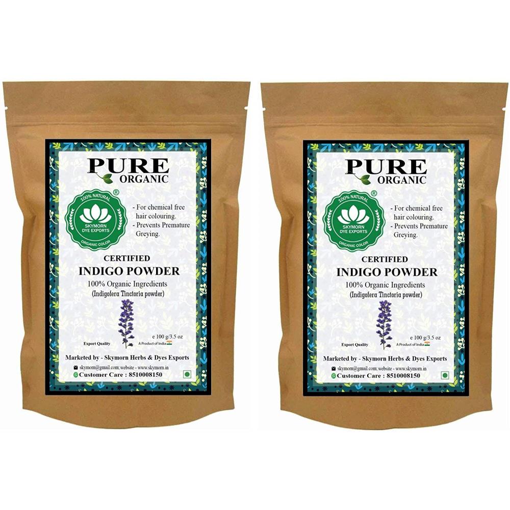 SkyMorn Pure Organic Natural (Indigofera Tinctoria) Indigo Leaf Powder For Black Hair (100g, Pack of 2)